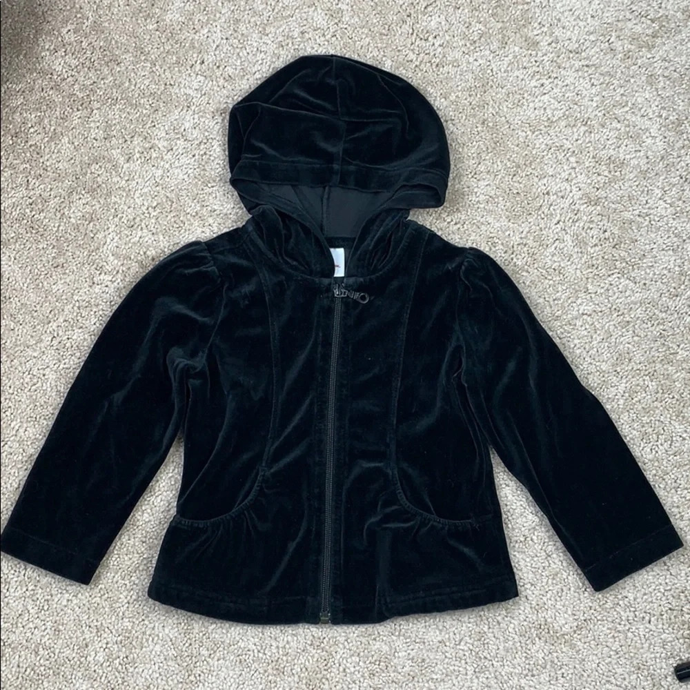 Hanna Anderson black velour zip up hoodie sz 4